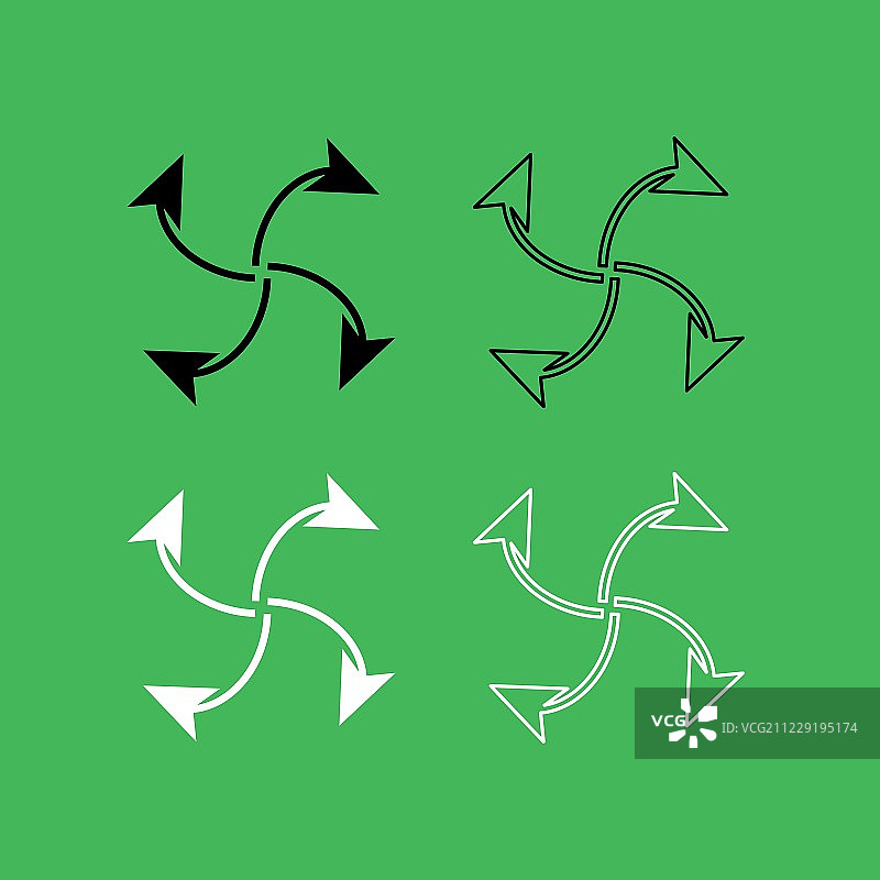 四个箭头在循环从中心图标黑白颜色集图片素材