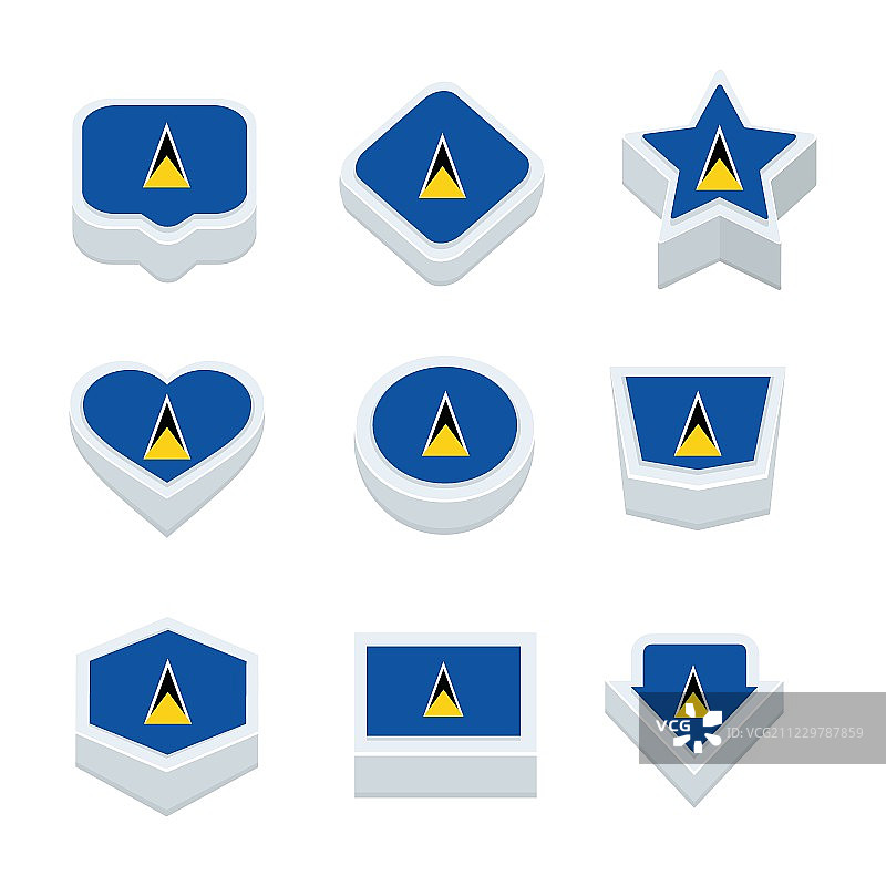 圣卢西亚旗帜图标和按钮设置9种风格图片素材