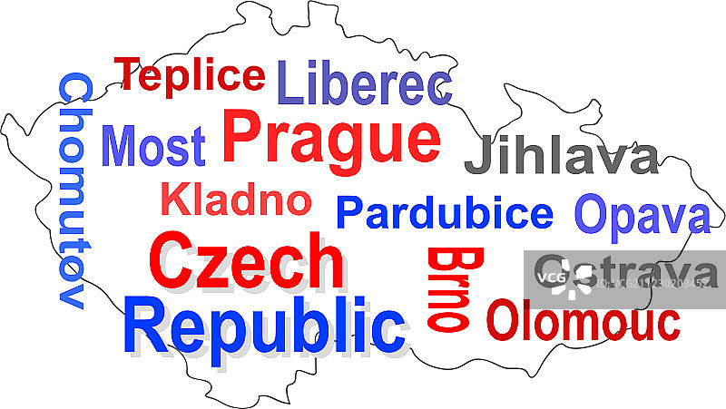 捷克共和国地图和文字云与更大的城市图片素材