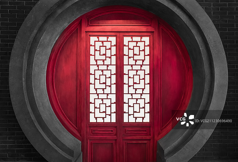 传统中国红色门图片素材
