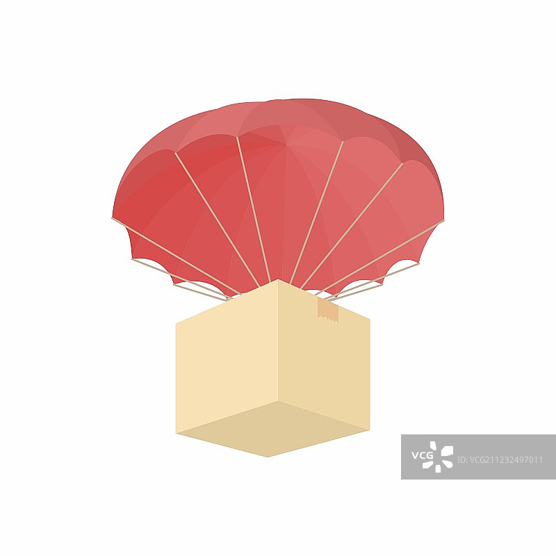 人道主义援助放在一个有降落伞图标的盒子里图片素材