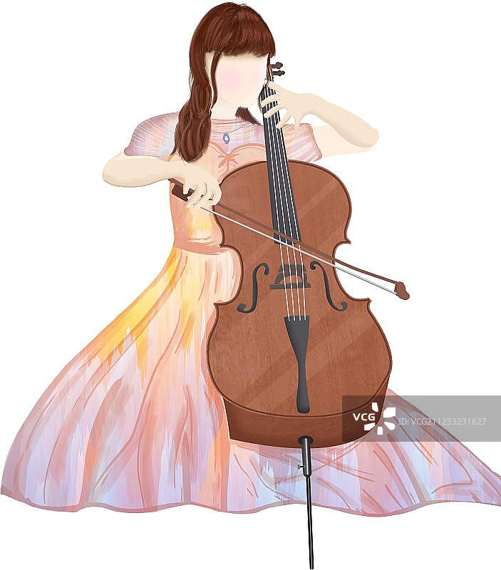 拉大提琴的长裙美丽少女图片素材