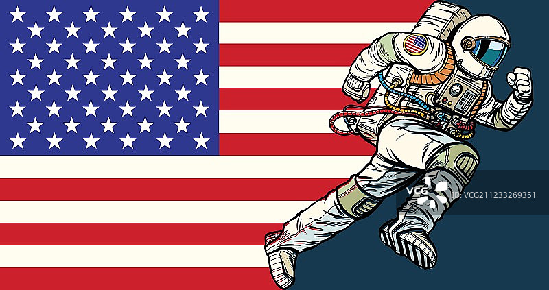 美国宇航员爱国者向前跑。美国国旗图片素材