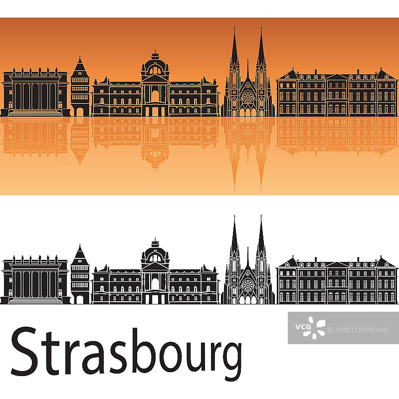 斯特拉斯堡的天际线在橙色的背景图片素材