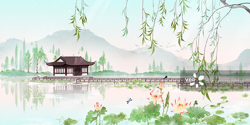 杭州西湖十景曲院风荷图片素材