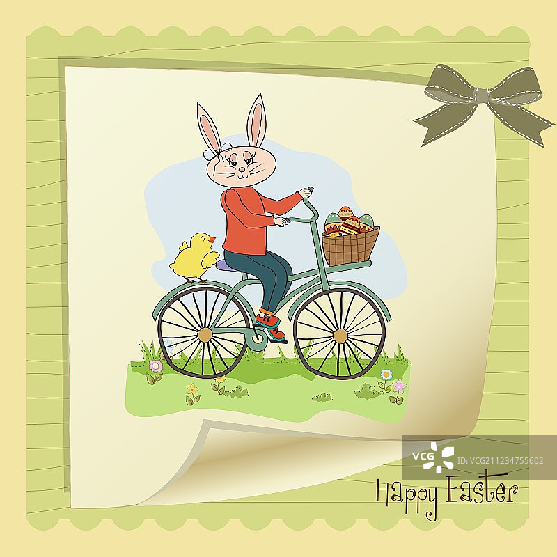 带着一篮子复活节彩蛋的复活节兔子图片素材