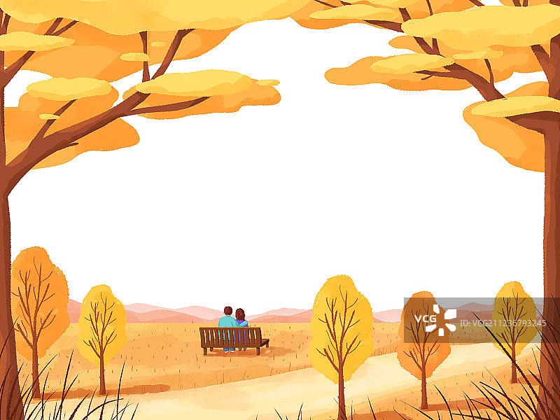秋天的天空与树林插画3图片素材