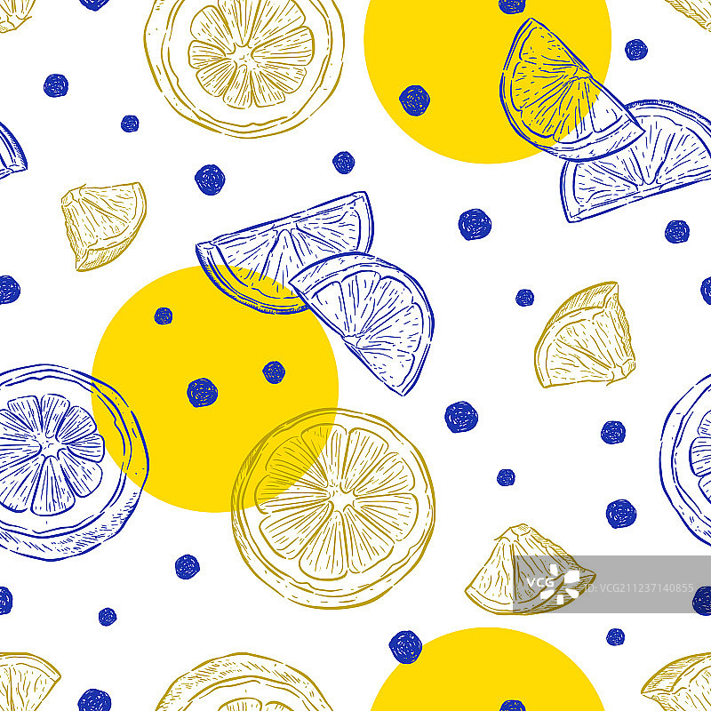 鲜柠檬背景无缝图案手图片素材