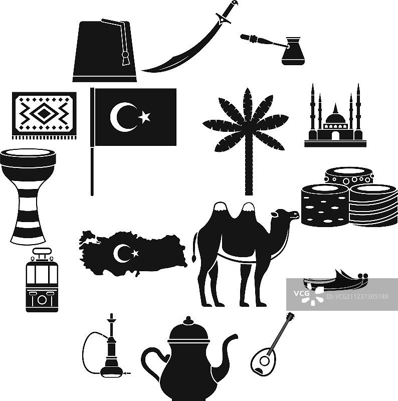 土耳其旅游图标设置简单的风格图片素材