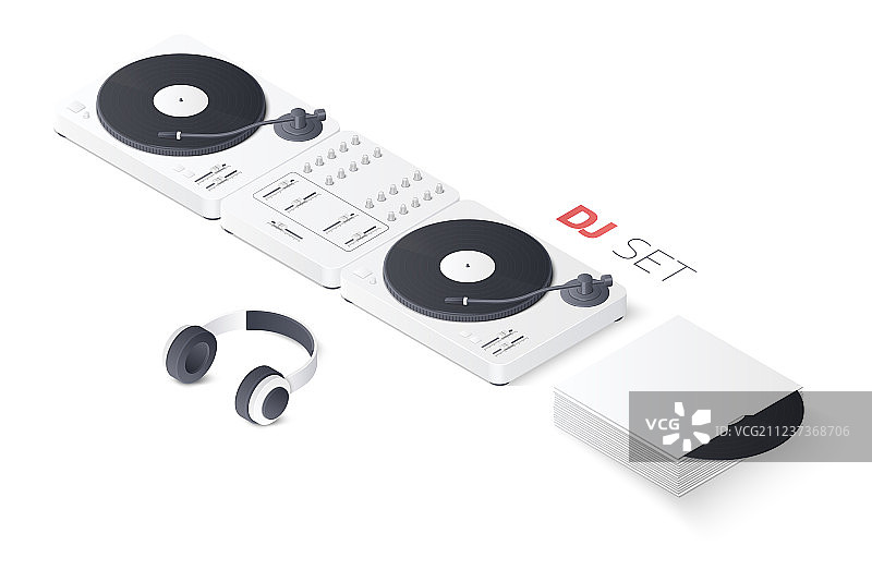 3d DJ混音转盘设置隔离在白色图片素材
