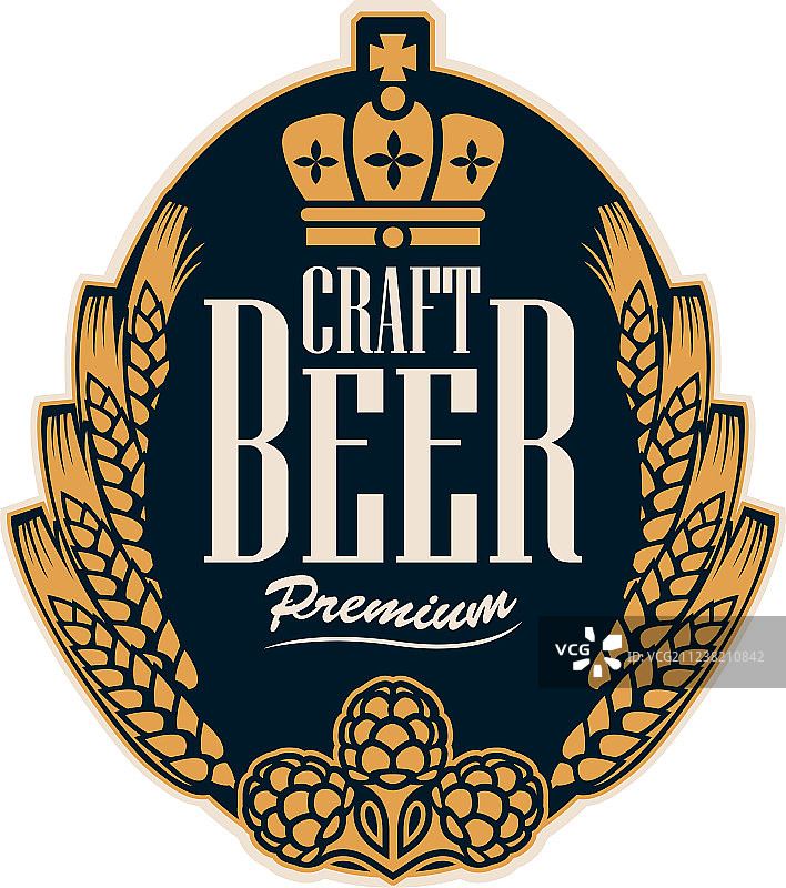 啤酒标签小麦穗，啤酒花和皇冠图片素材