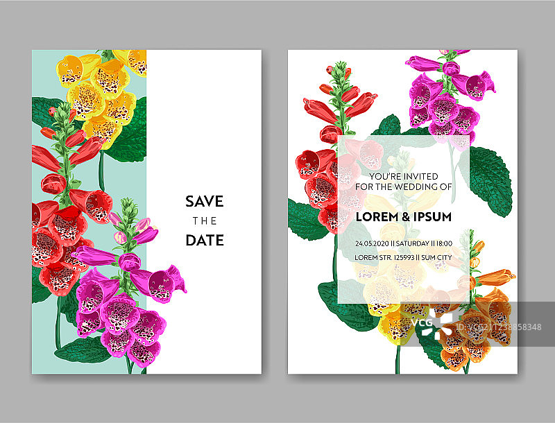 婚礼邀请模板与鲜花和手掌图片素材