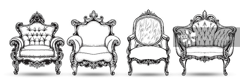 巴洛克式扶手椅集法国奢华富有图片素材