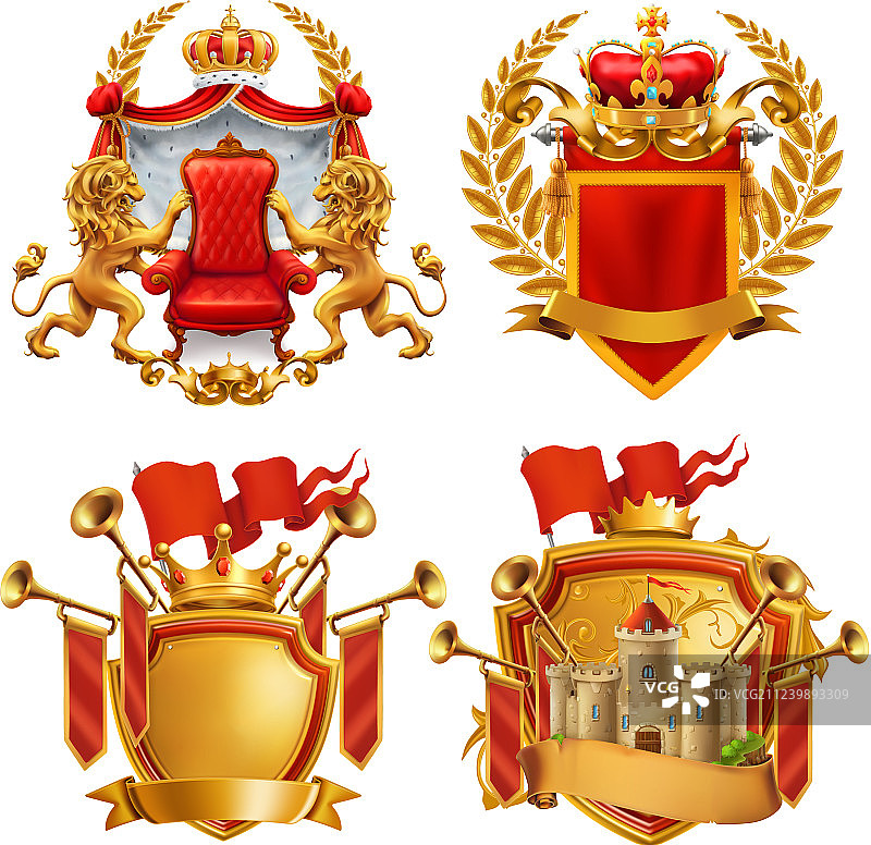皇家纹章国王和王国3d徽章设置图片素材