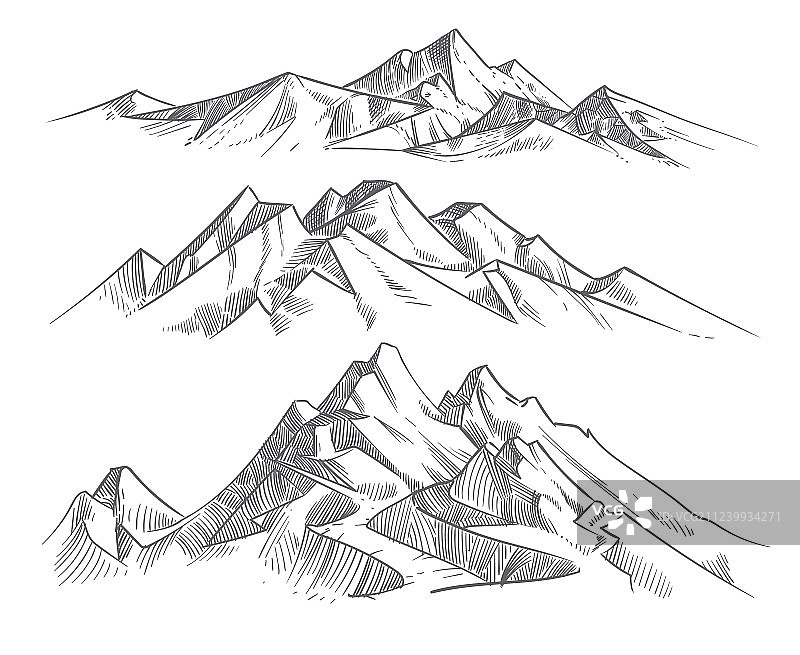 手工绘制的山脉雕刻风格图片素材