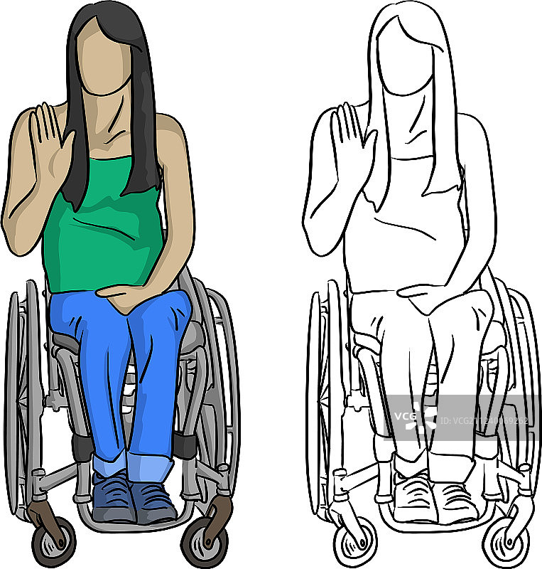 坐在轮椅上做手势的女人图片素材