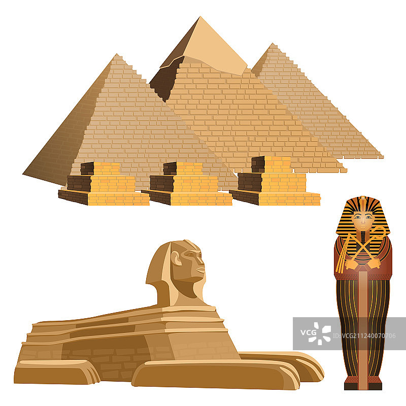 埃及金字塔、狮身人面像和石棺图片素材