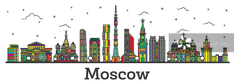 用颜色勾勒出莫斯科俄罗斯城市的天际线图片素材