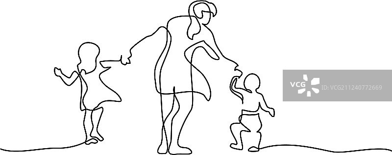 家庭观念母亲和小孩一起散步图片素材