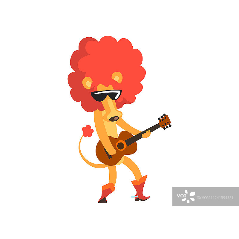 狮子弹吉他的可爱音乐家动物图片素材