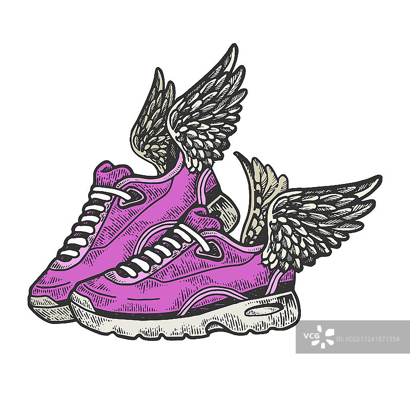 运动鞋与翅膀颜色素描雕刻图片素材