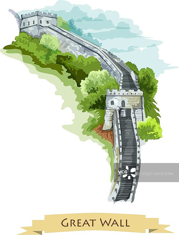 中国长城水彩画图标图片素材
