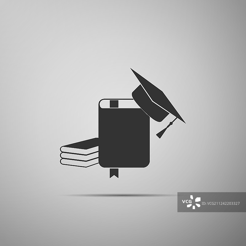 毕业帽和书的图标孤立在灰色图片素材