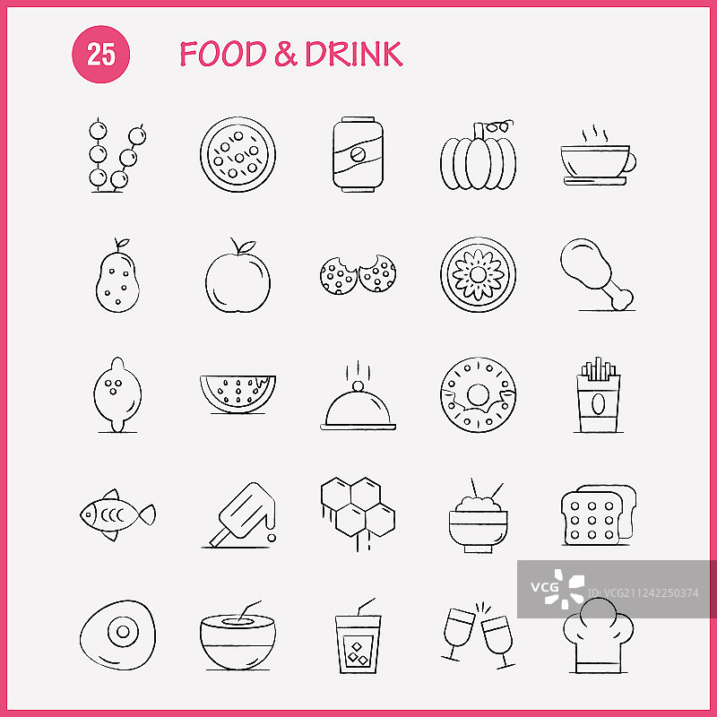 食物和饮料手绘图标设置图片素材