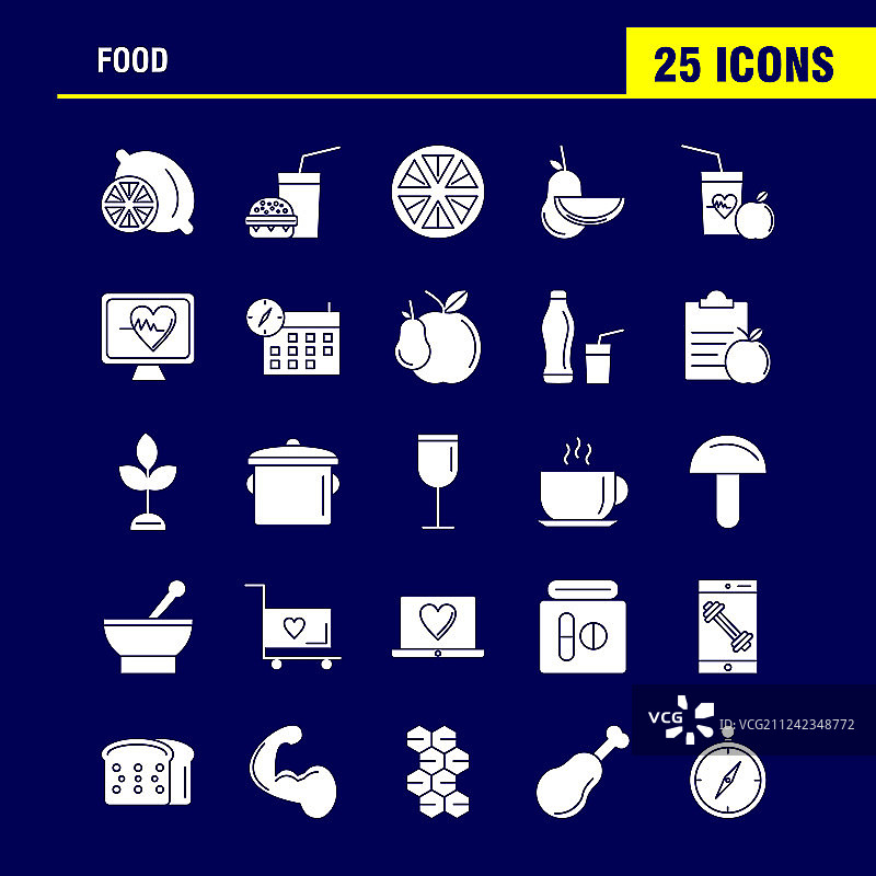 食物固体字形图标为网页印刷和移动图片素材