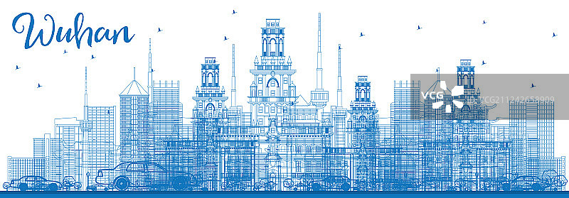 用蓝色的建筑勾勒出武汉的天际线图片素材