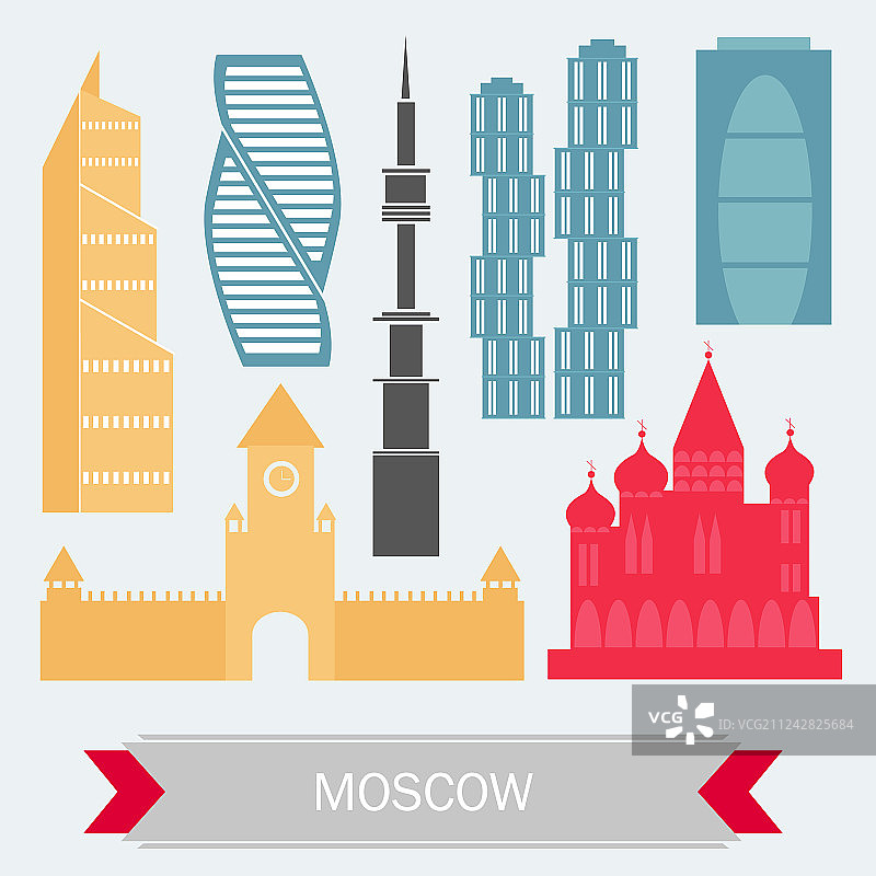 莫斯科俄罗斯-彩色建筑图标设置图片素材