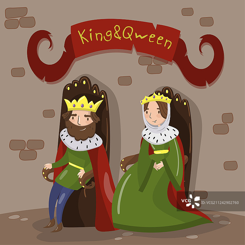 威严的国王和王后戴着金冠坐着图片素材