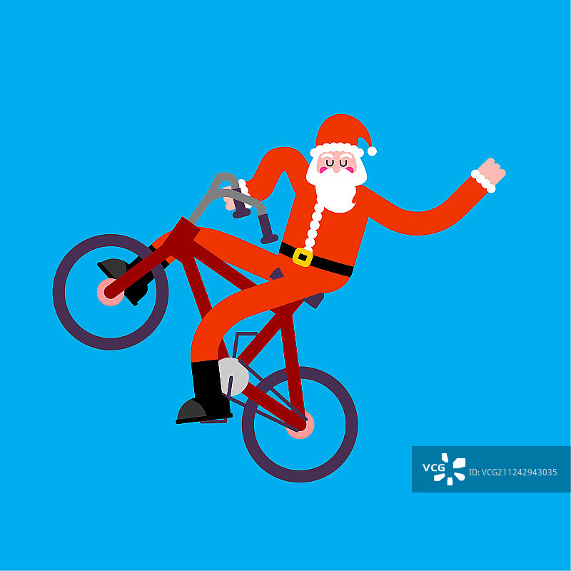 自行车小轮车上的圣诞老人新年快乐图片素材
