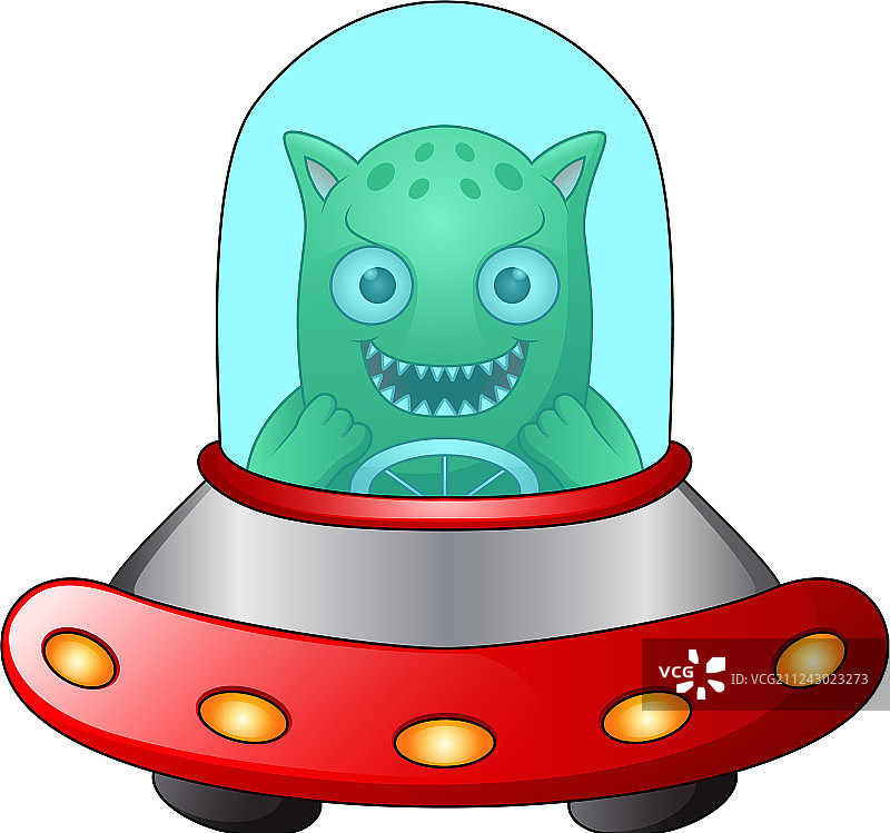 红色UFO与绿色外星人在白色背景图片素材