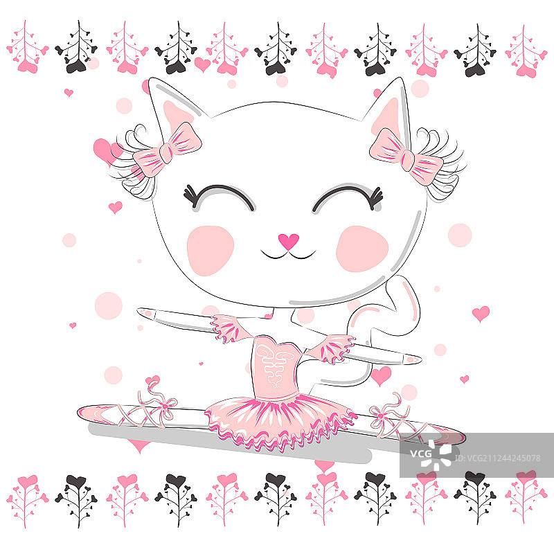 手绘美丽可爱的小芭蕾舞猫图片素材