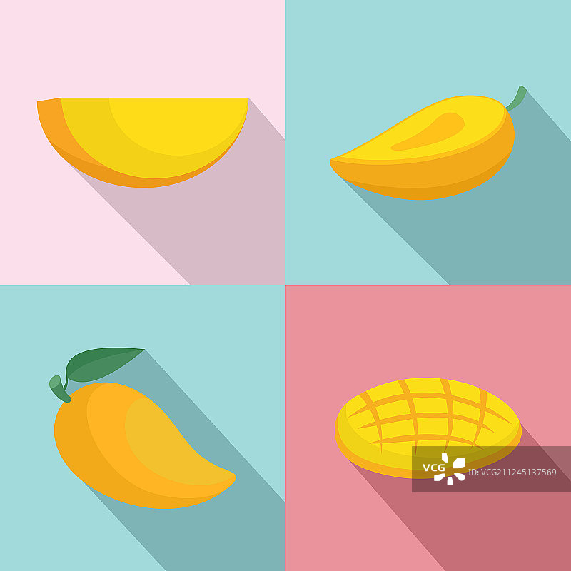 芒果水果黄色图标设置扁平风格图片素材