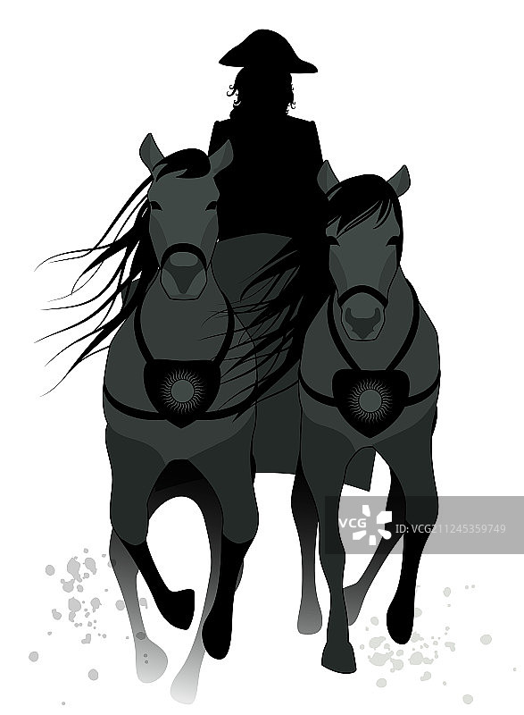 剪影战车拉着两匹马和图片素材