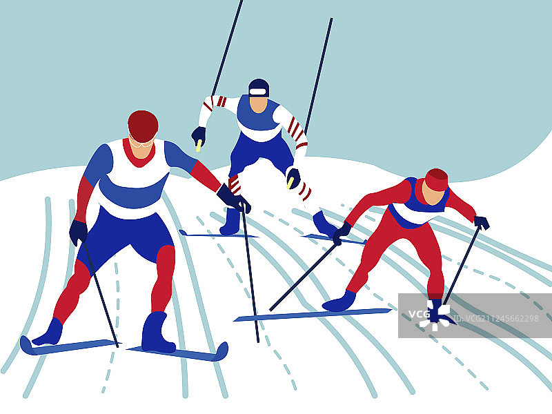 高山滑雪在极简风格卡通扁平图片素材
