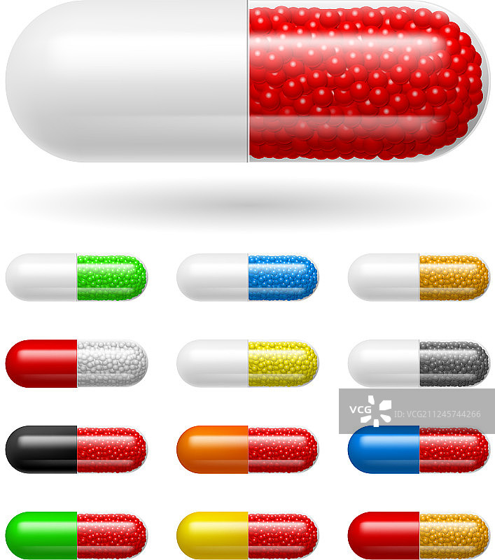 不同的药片在白色的背景图片素材