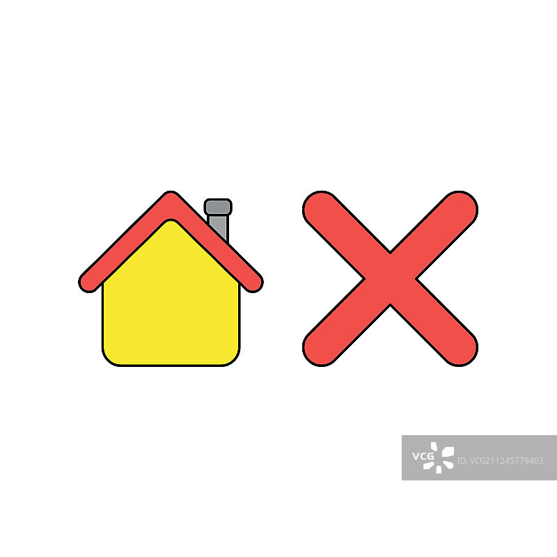 图标概念房子x标记黑色轮廓图片素材