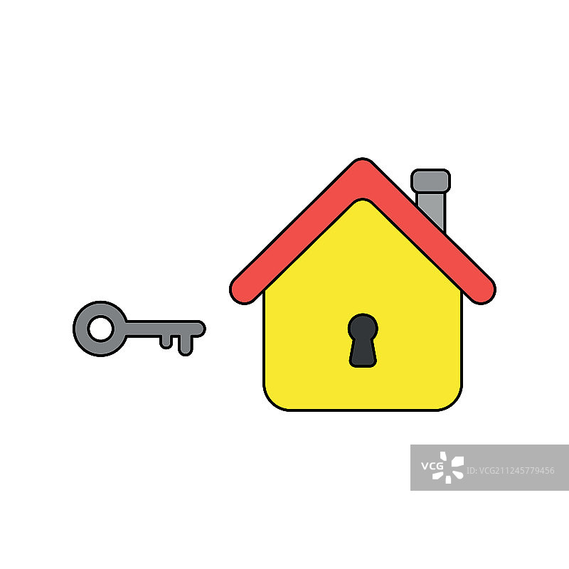 图标概念钥匙和房子与锁孔黑色图片素材
