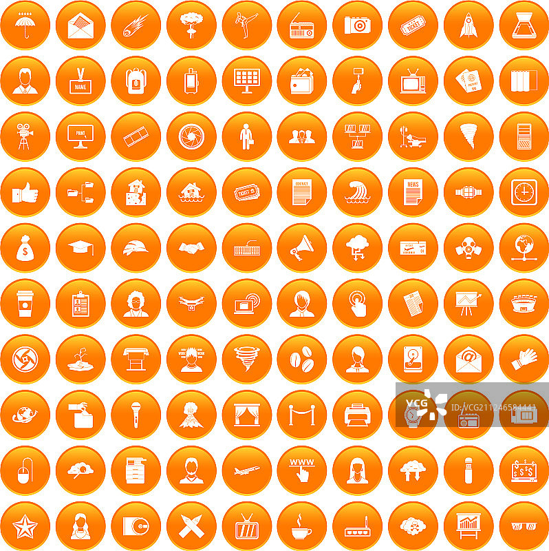 100个记者图标设置为橙色图片素材