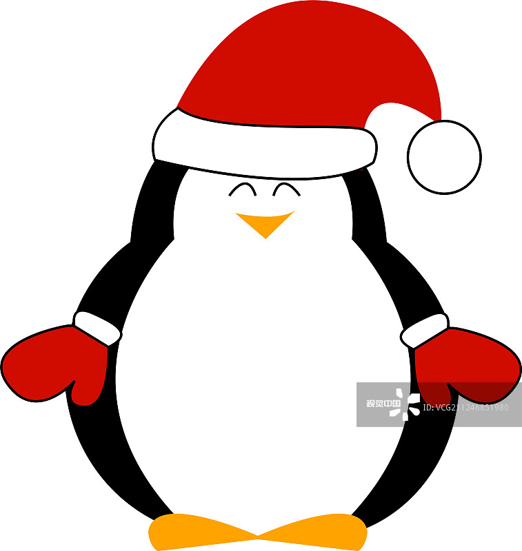 白色背景上戴着帽子的可爱小企鹅图片素材