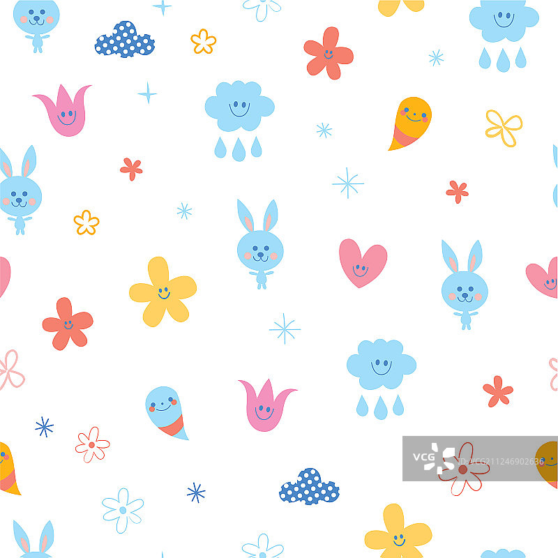兔宝宝，花，云，心图片素材