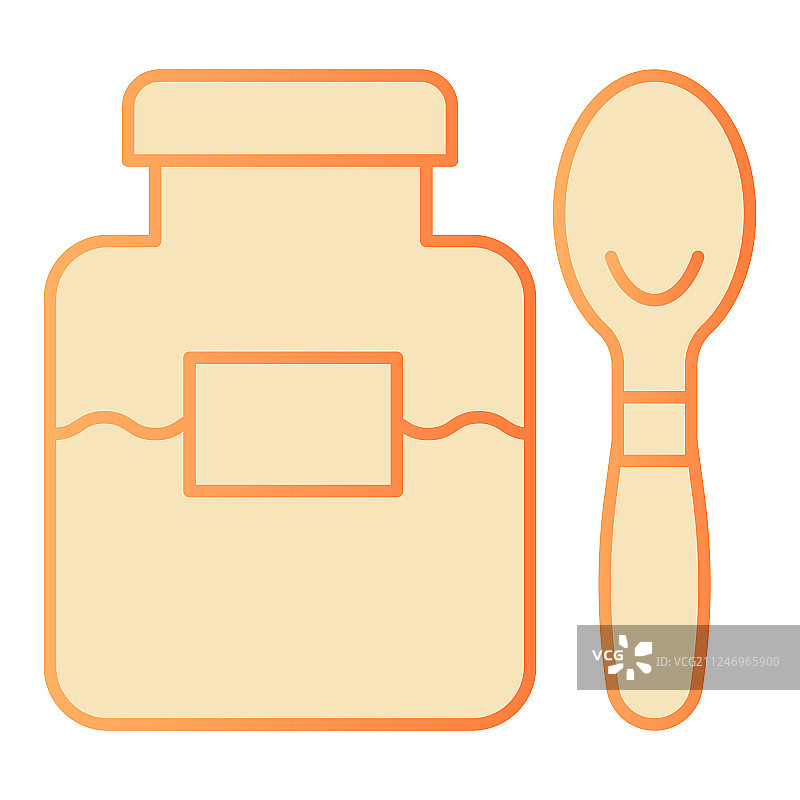 果酱罐和勺子平图标水果果酱橙图片素材