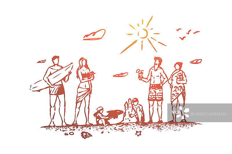 家庭沙滩夏日沙人概念图片素材