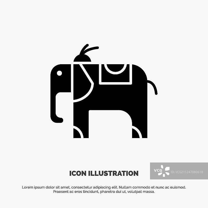 大象动物立体黑色象形图标图片素材