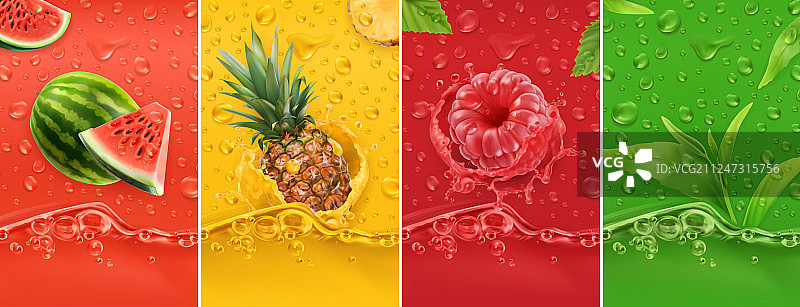 多汁和新鲜的水果，西瓜，菠萝图片素材
