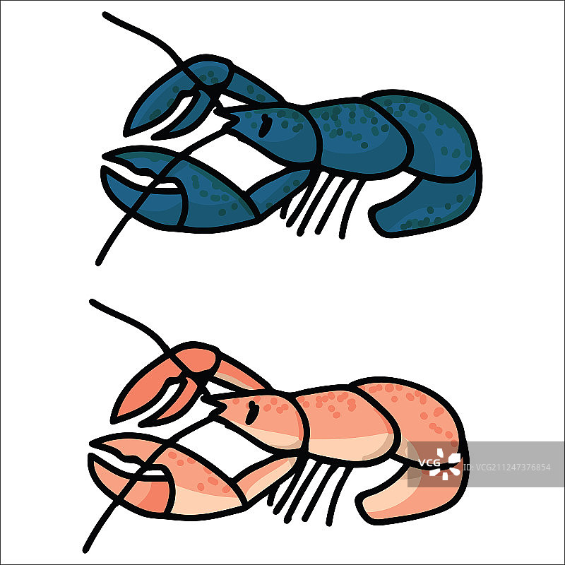 可爱的烹饪和新鲜的龙虾卡通图片素材