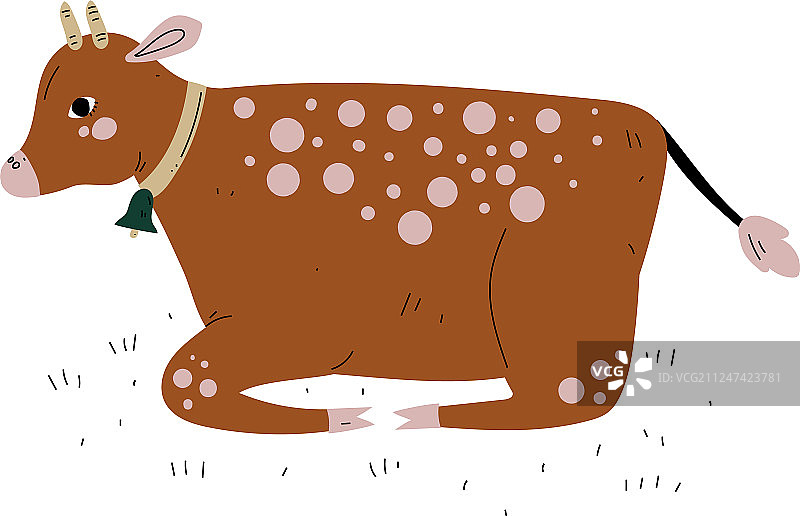 棕色奶牛躺在草地上，奶牛是一种动物图片素材